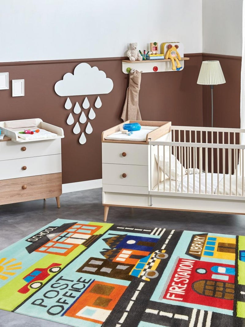 Tapis enfant fait main motif fresque NOSTRADOU Blanc Mauve Noir - Kiabi