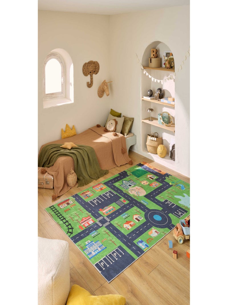 Tapis enfant Happy - Motif circuit Vert - Kiabi