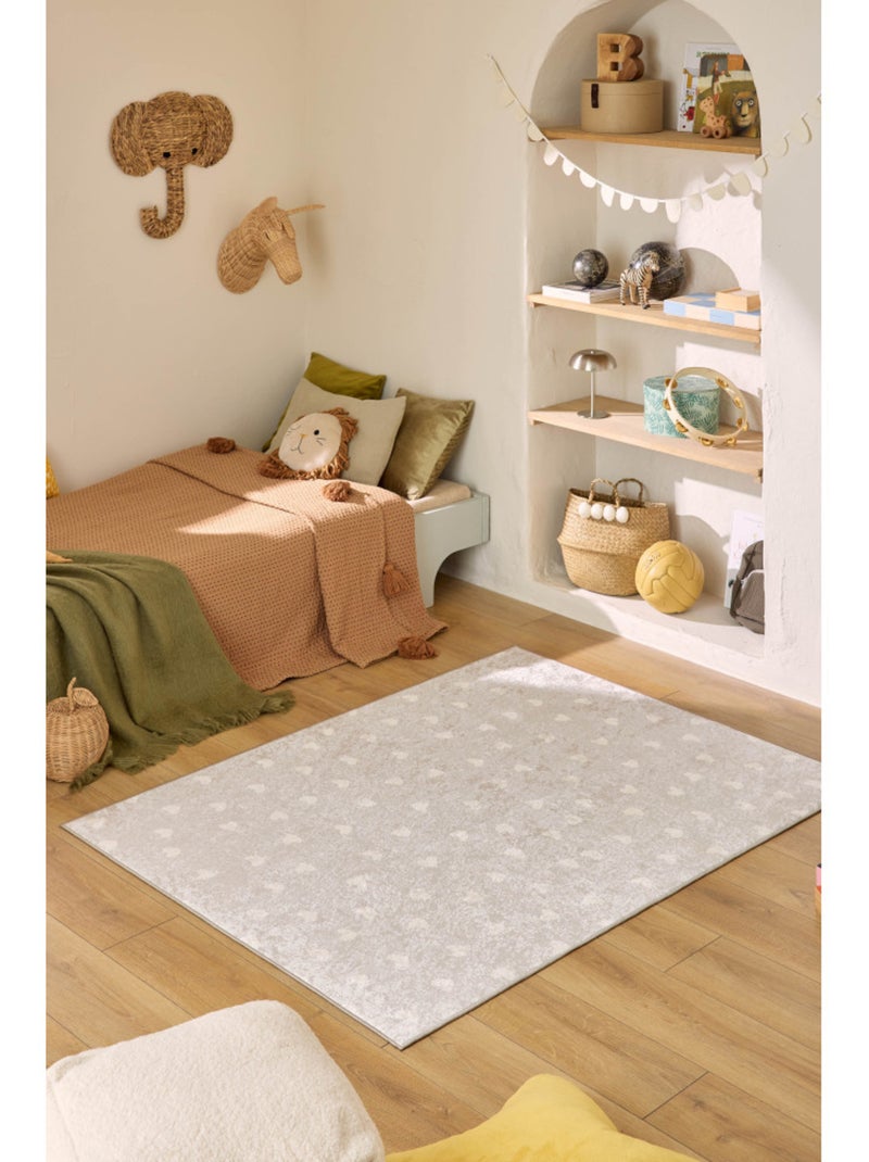 Tapis enfant Happy - Motif cœur Beige - Kiabi