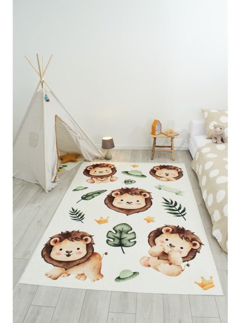 Tapis Enfant lions en polyester Beige - Kiabi