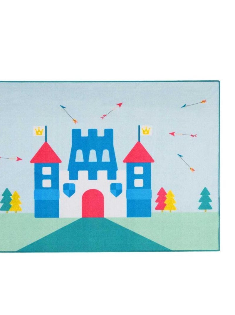 Tapis enfant LITTLE PRINCE CASTLE MD Bleu 95x125 Fait en Europe en nylon Bleu - Kiabi