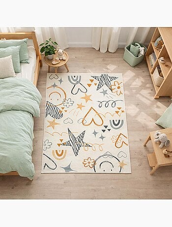 Tapis enfant lyn49 kid, motifs ludiques étoiles et cœurs