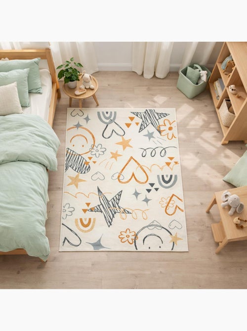 Tapis enfant lyn49 kid, motifs ludiques étoiles et cœurs - Kiabi