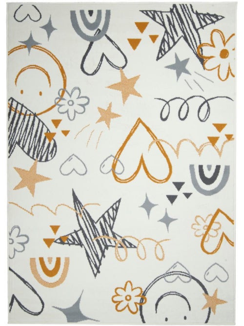 Tapis enfant lyn49 kid, motifs ludiques étoiles et cœurs - Kiabi