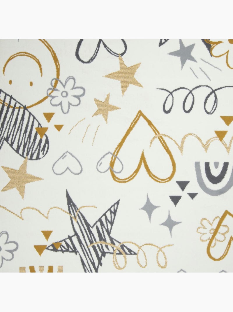 Tapis enfant lyn49 kid, motifs ludiques étoiles et cœurs Ecru - Kiabi