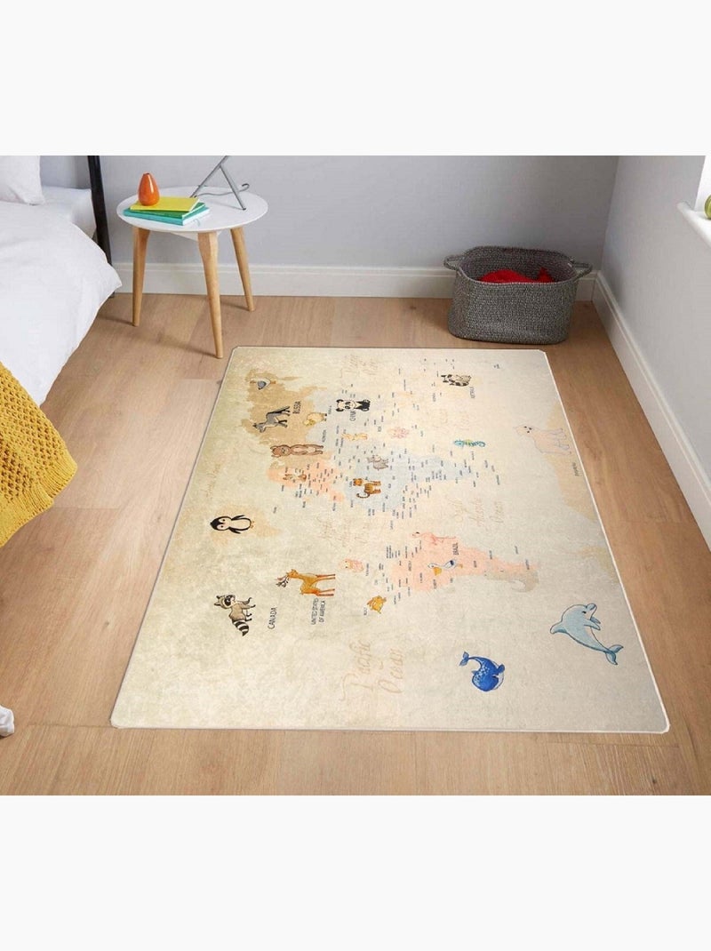 Tapis Enfant Monde Beige - Kiabi