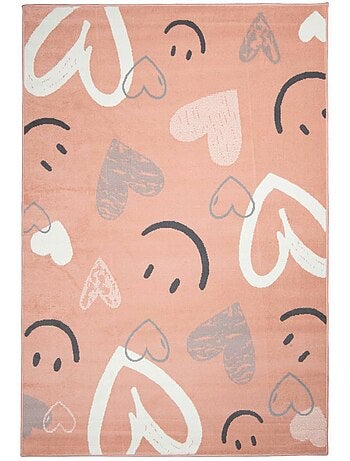 Tapis enfant motif cœurs et smileys, design ludique et joyeux