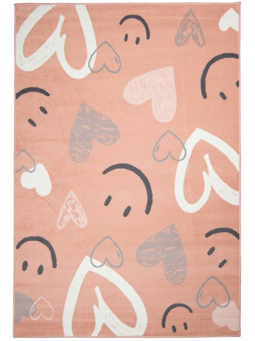 Tapis enfant motif cœurs et smileys, design ludique et joyeux - Kiabi