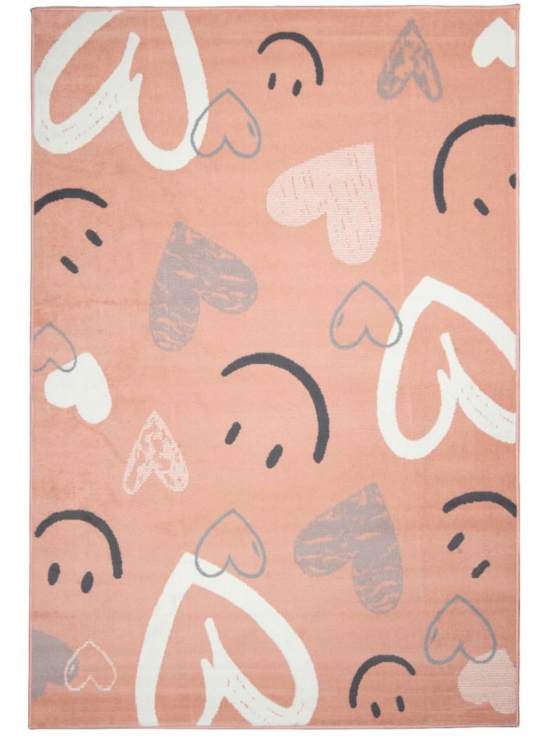 Tapis enfant motif cœurs et smileys, design ludique et joyeux Rose - Kiabi