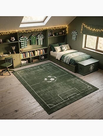 Tapis enfant motif terrain de football, ludique et sportif