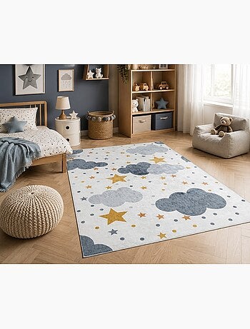 Tapis enfant nuages & étoiles - 140x200 / blanc