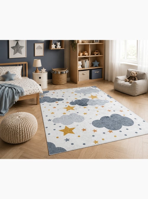 Tapis enfant nuages & étoiles - 140x200 / blanc - Kiabi