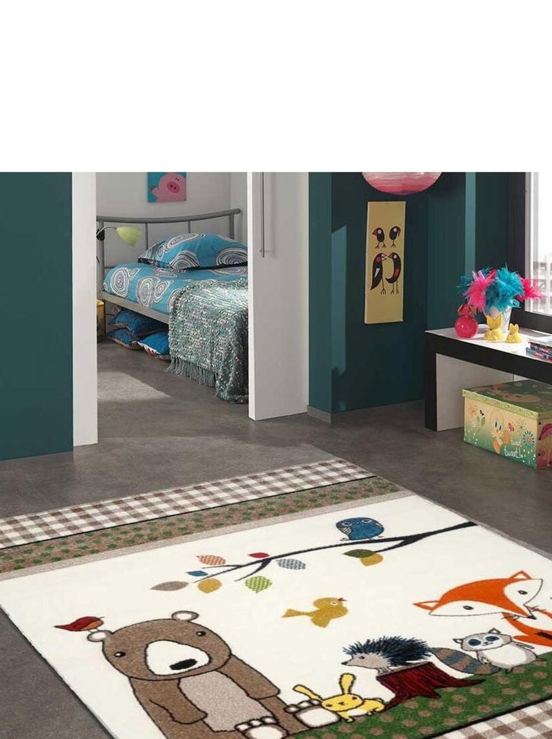 Tapis enfant PHOTO DE FORET en polypropylène doux et soyeux OEKO TEX® Blanc Mauve Noir - Kiabi