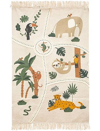 Tapis enfant rectangulaire en coton frangé à motif animaux vana