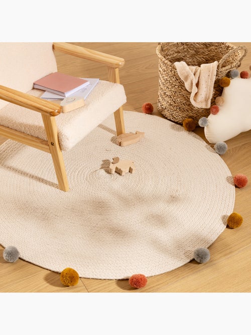 Tapis enfant rond à pompons en coton arlequin - Kiabi