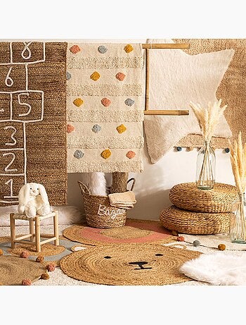 Tapis enfant rond en jute forme tête d'ourson tome