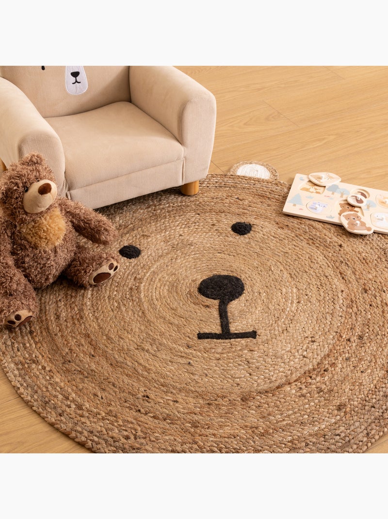 Tapis enfant rond en jute forme tête d'ourson tome Beige - Kiabi