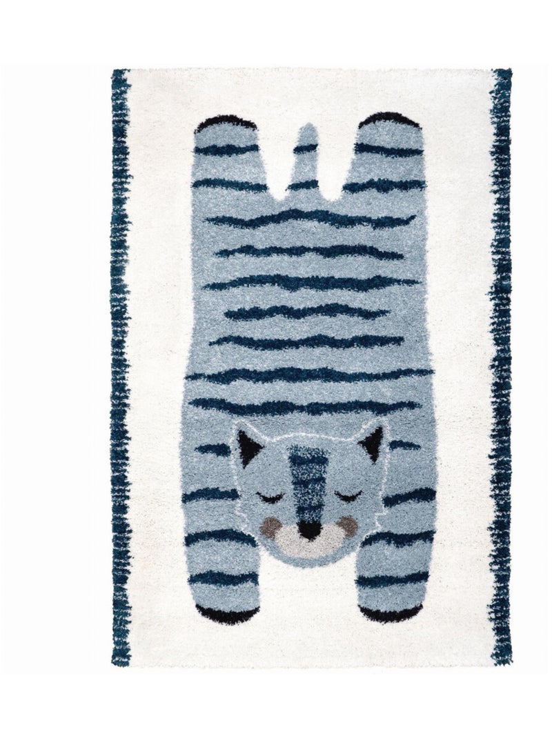 Tapis Enfant Tigre Elvar en polypropylène Bleu - Kiabi