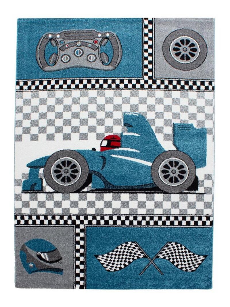 Tapis enfant tissé KID RACE Bleu - Kiabi