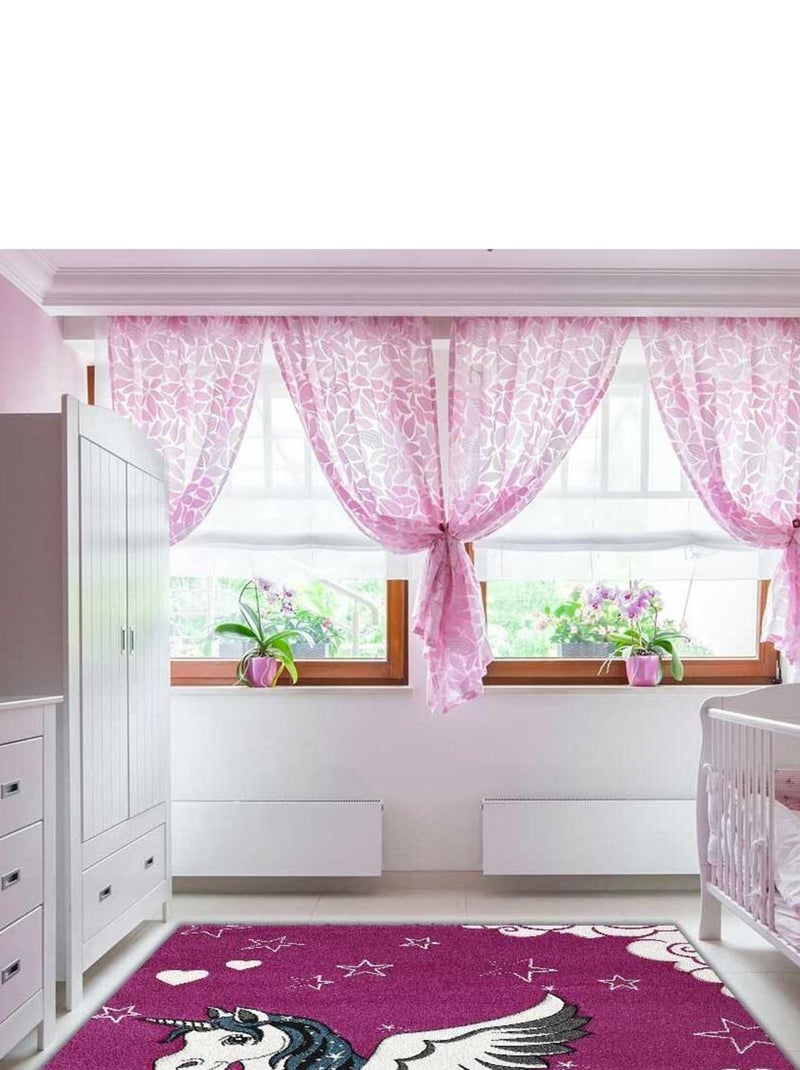 Tapis enfant tissé LICORNE A Blanc Mauve Noir - Kiabi