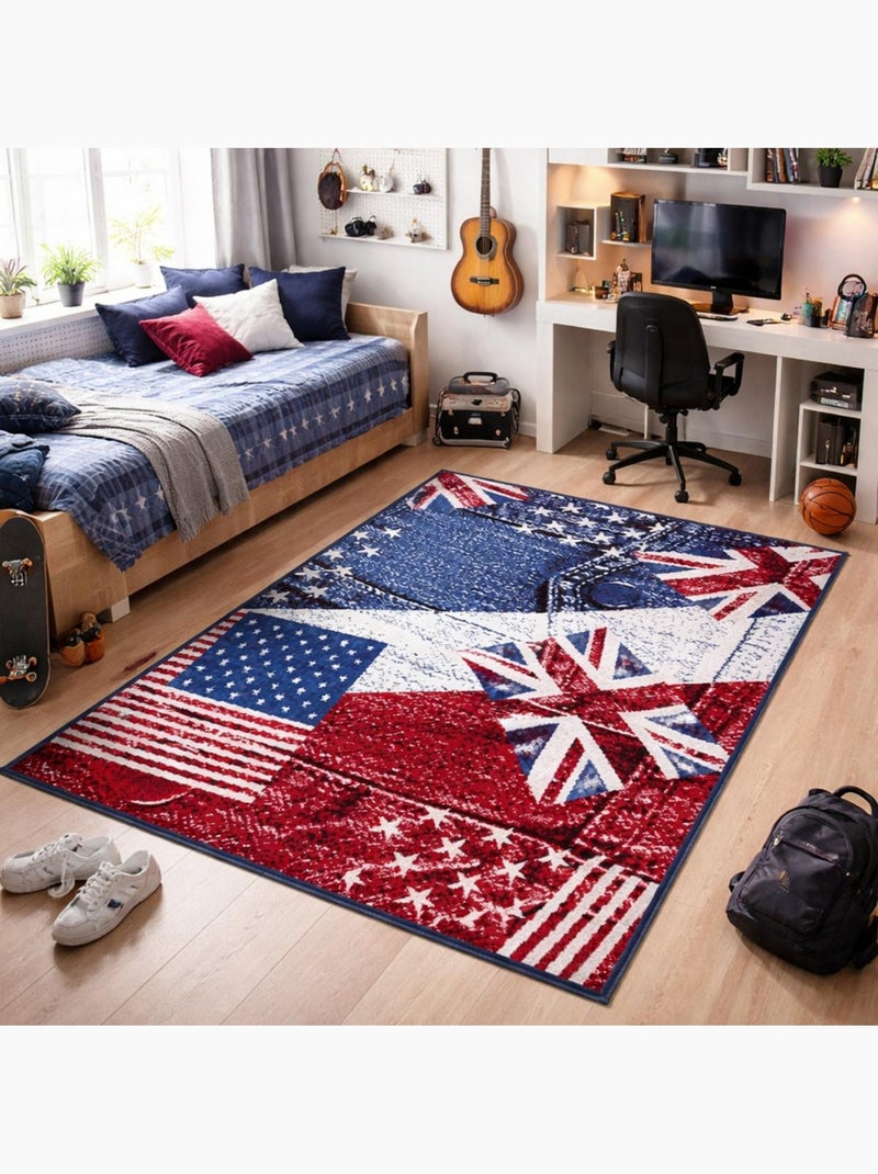 Tapis enfant tissé LYN1 USA UK Bleu - Kiabi