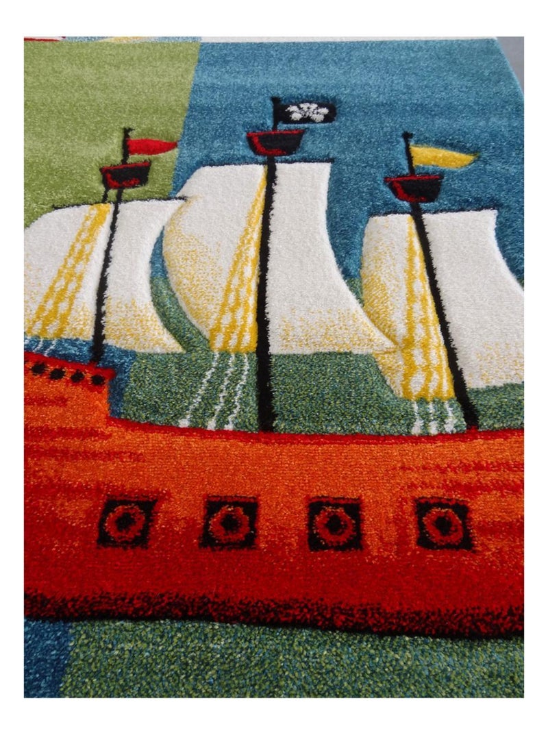 Tapis enfant tissé LYN8 PIRATE Bleu - Kiabi