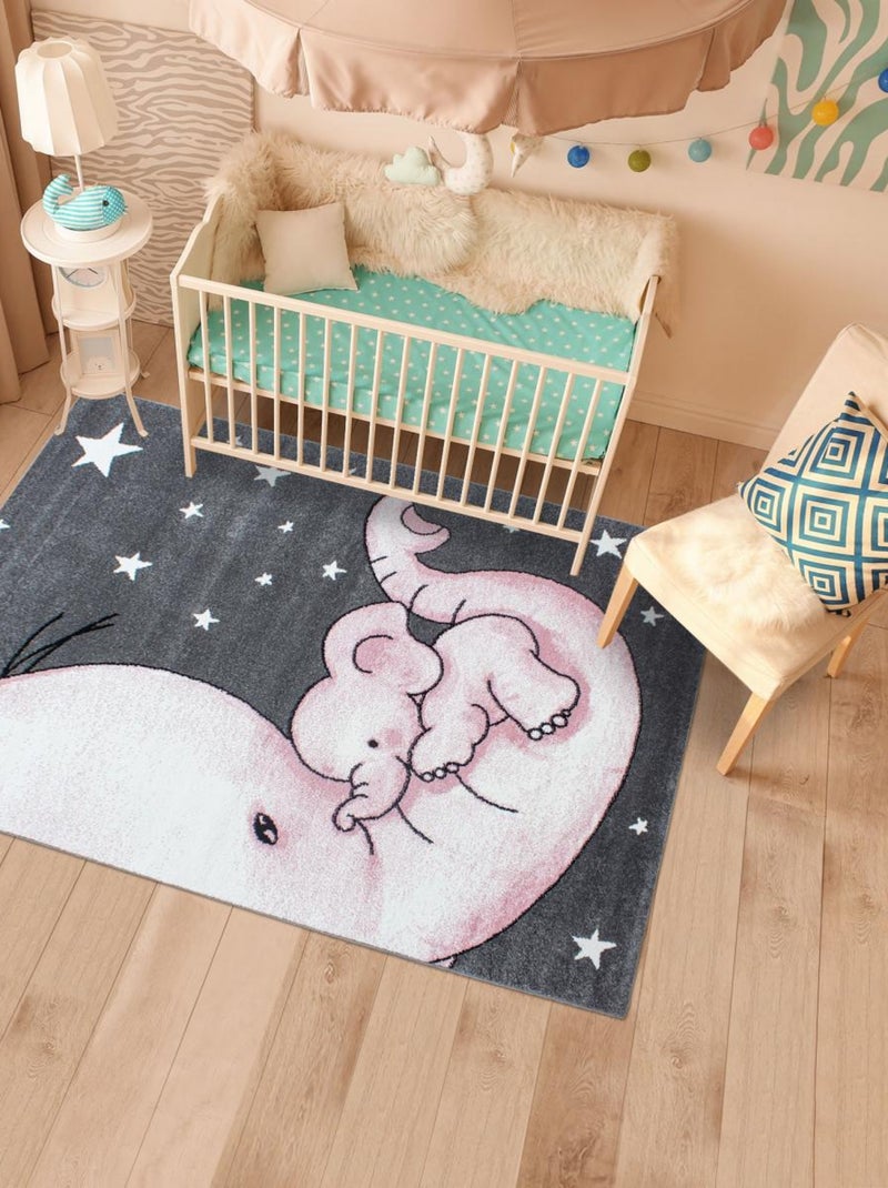 Tapis enfant tissé motif animaux ELEPHANT Rose - Kiabi