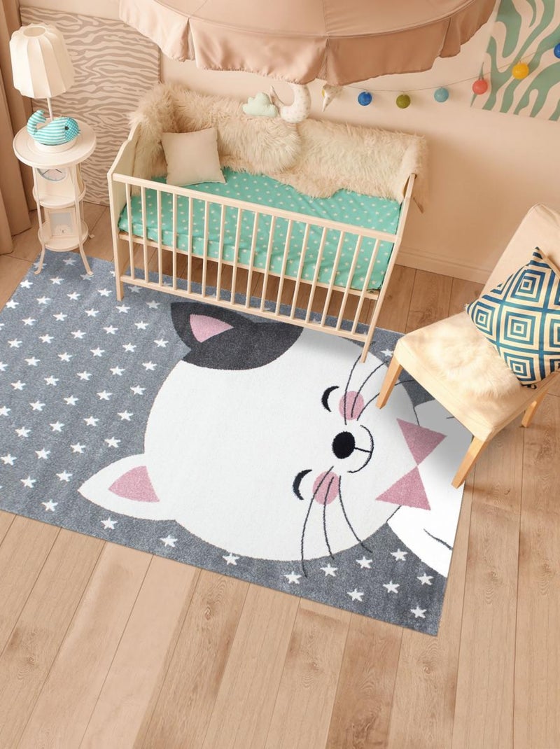 Tapis enfant tissé motif animaux KID CHAT Rose - Kiabi