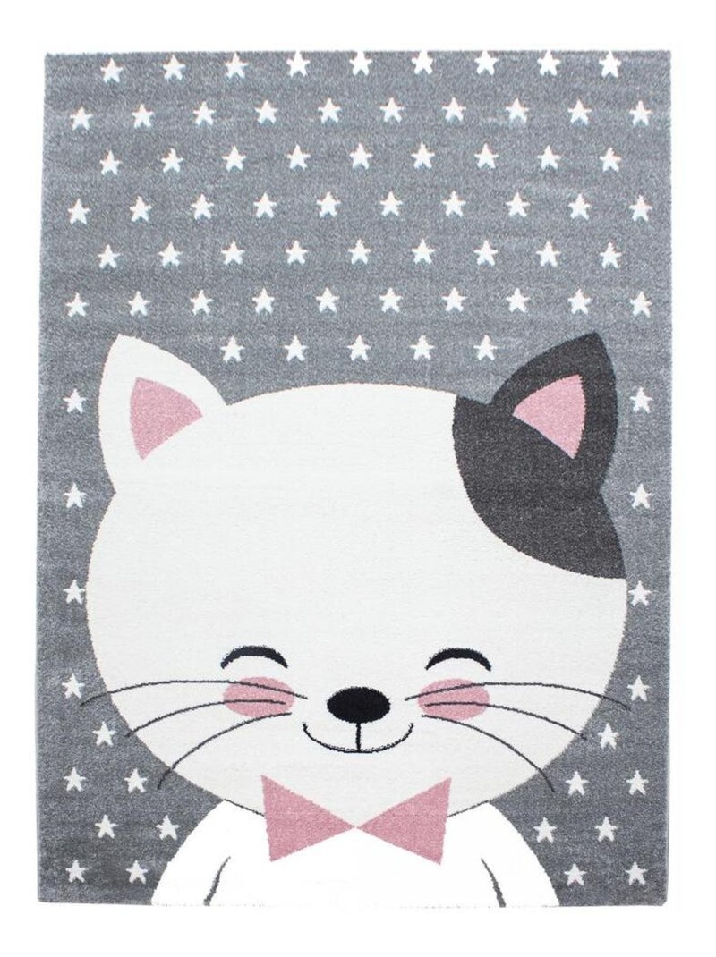 Tapis enfant tissé motif animaux KID CHAT Rose - Kiabi