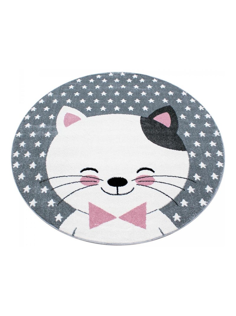 Tapis enfant tissé motif animaux KID CHAT Rose - Kiabi