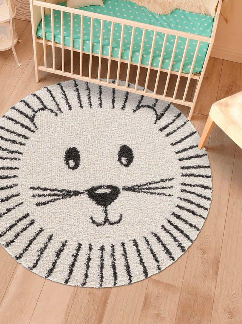 Tapis enfant tissé motif animaux LION Blanc Mauve Noir - Kiabi