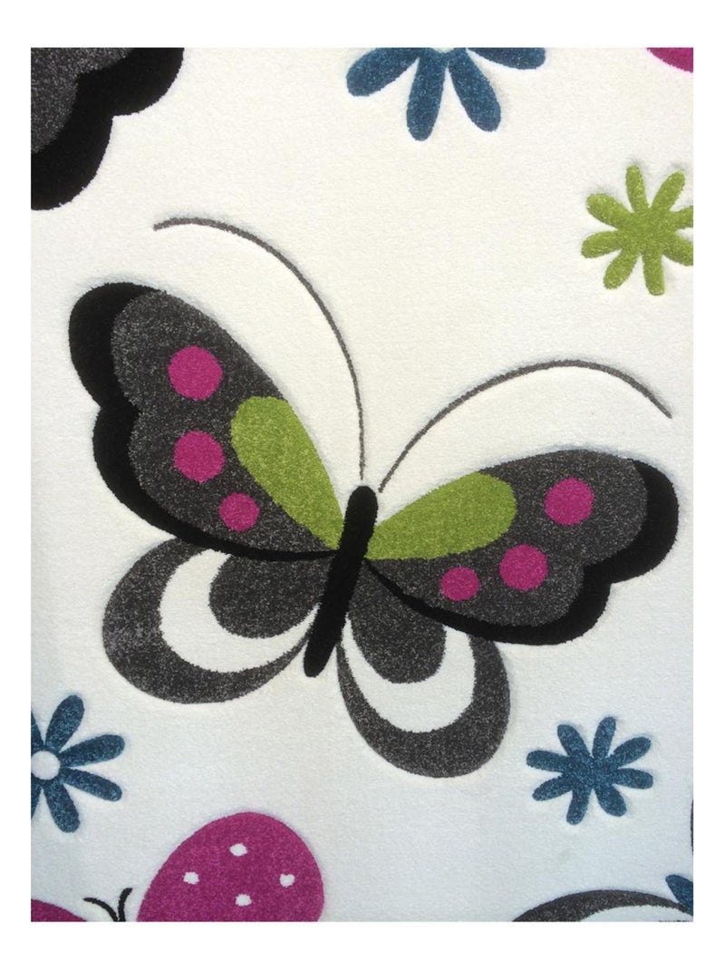 Tapis enfant tissé motif animaux LYN8 PAPILLONS Ecru - Kiabi