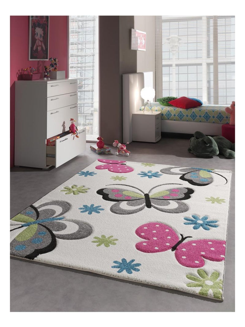 Tapis enfant tissé motif animaux LYN8 PAPILLONS Ecru - Kiabi