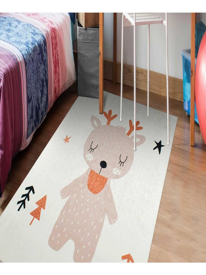 Tapis enfant tissé motif animaux RENNE Blanc Mauve Noir - Kiabi