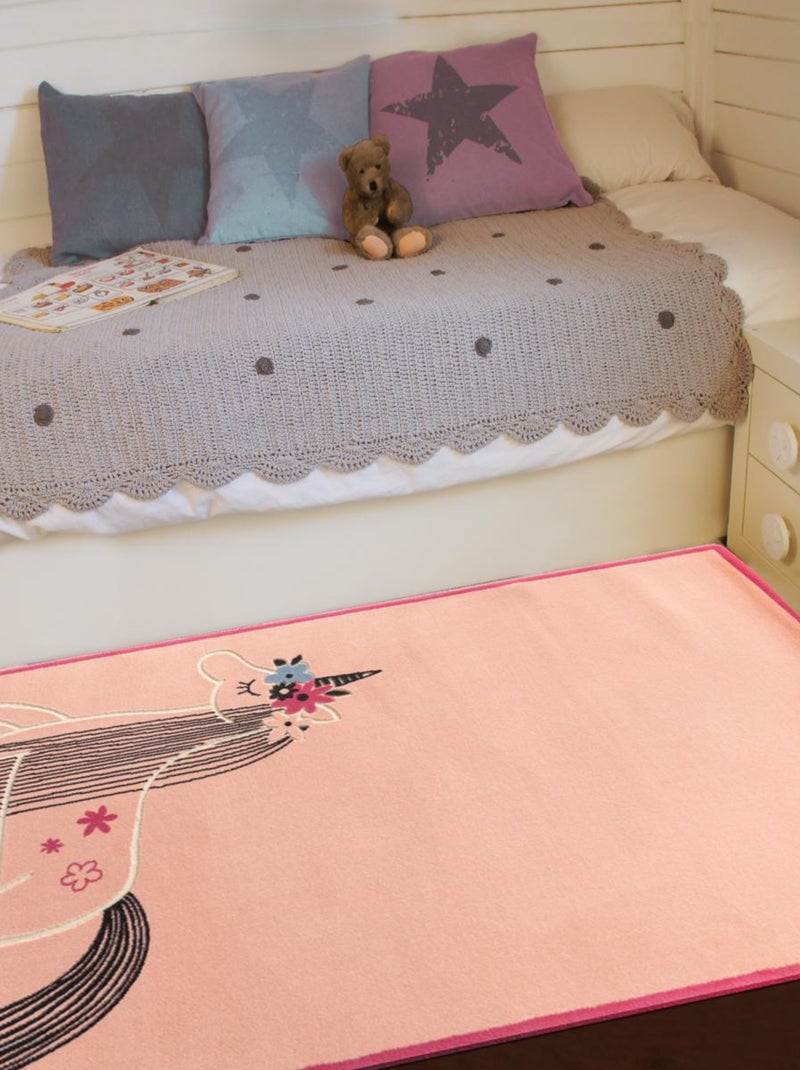 Tapis enfant tissé motif animaux UNICORNE Blanc Mauve Noir - Kiabi