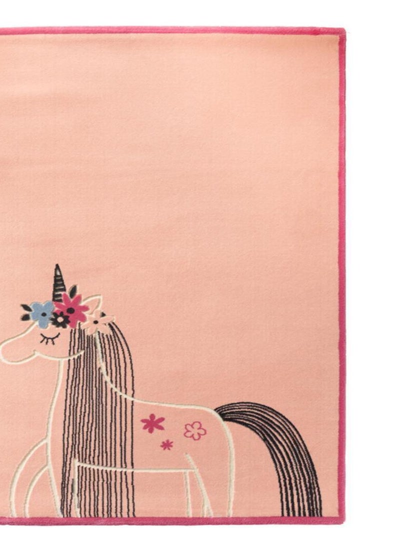 Tapis enfant tissé motif animaux UNICORNE Rose - Kiabi