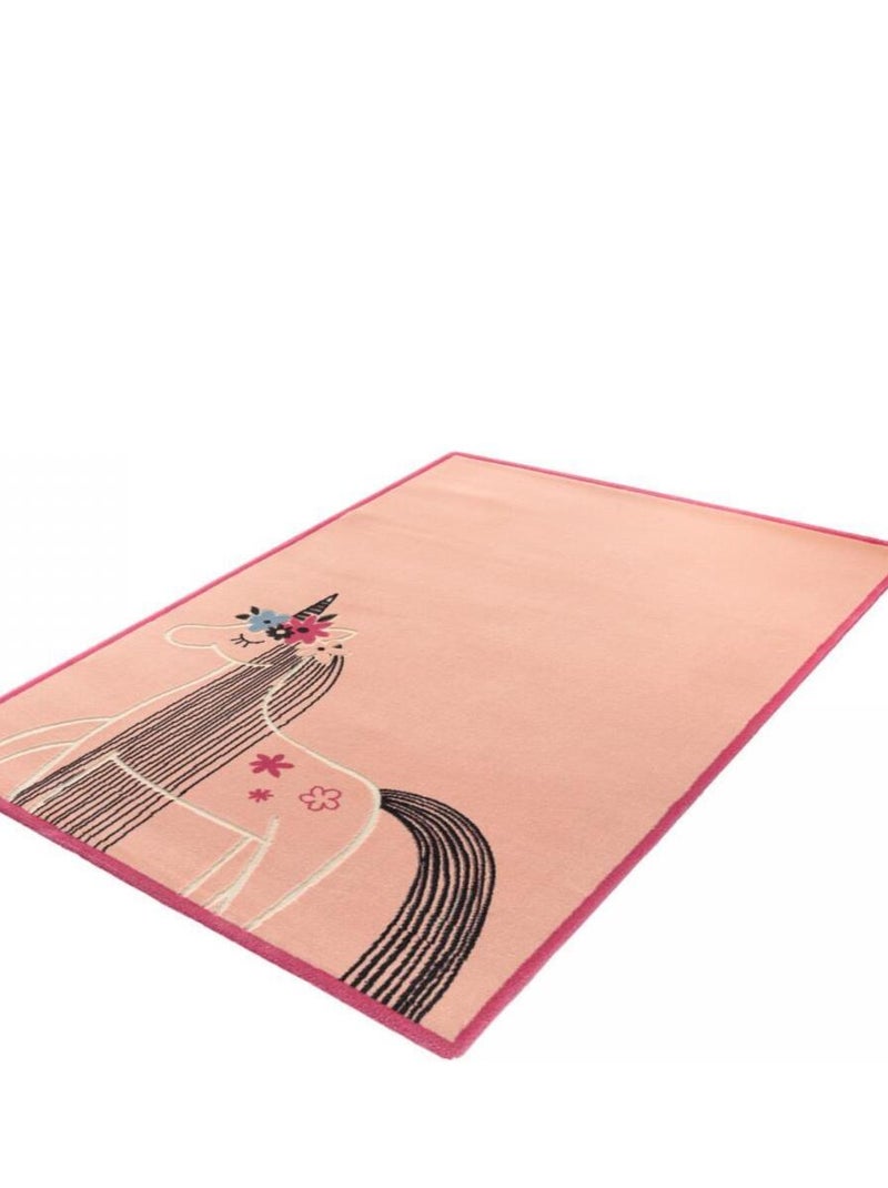 Tapis enfant tissé motif animaux UNICORNE Rose - Kiabi