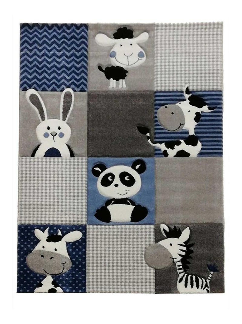 Tapis enfant tissé motif animaux ZOO Bleu - Kiabi