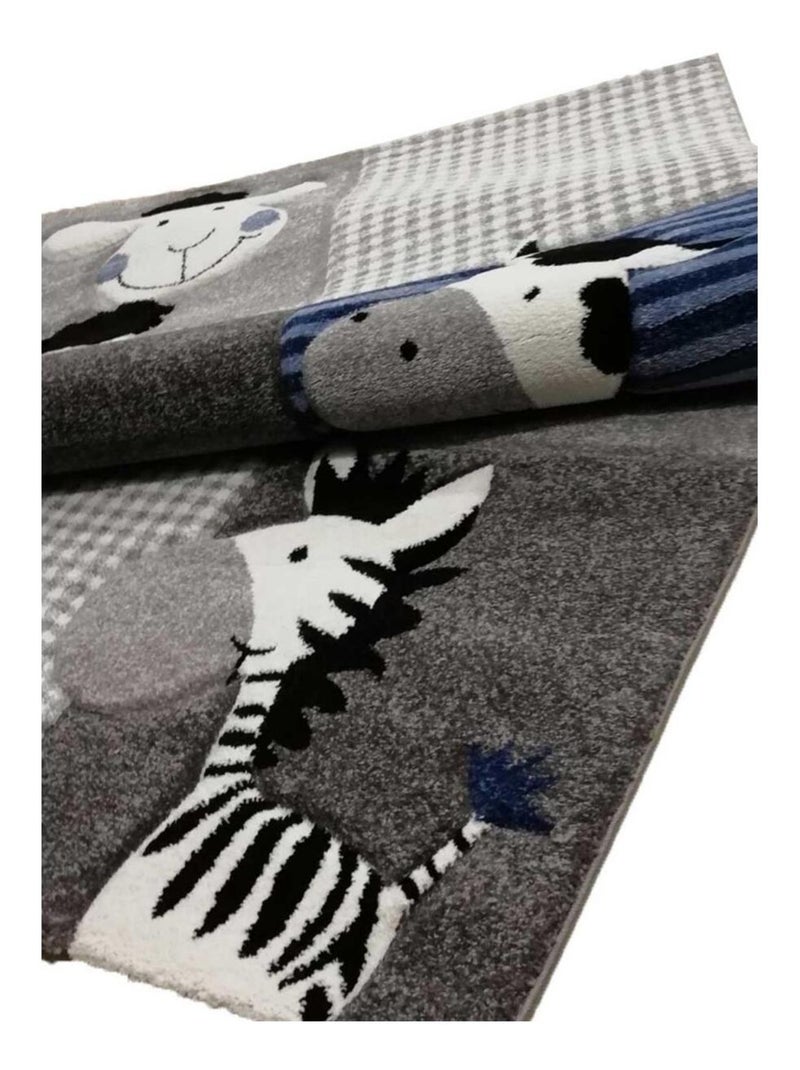 Tapis enfant tissé motif animaux ZOO Bleu - Kiabi