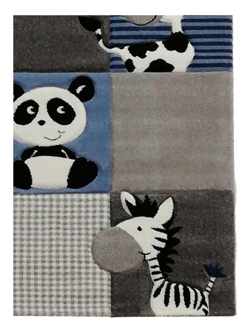 Tapis enfant tissé motif animaux ZOO Bleu - Kiabi