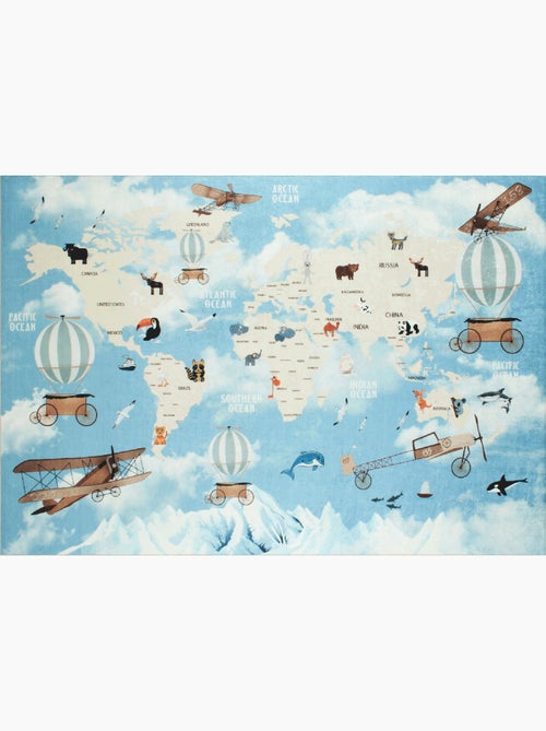 Tapis enfant tissé motif fresque LE MONDE - Kiabi