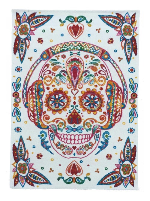 Tapis enfant tissé motif tête de mort LYN8 SKULL HEAD - Kiabi