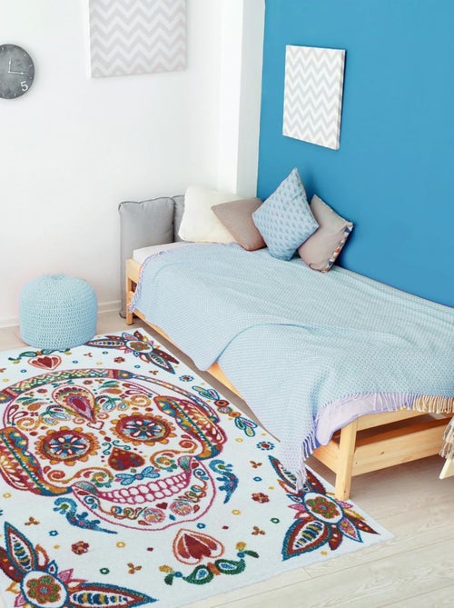 Tapis enfant tissé motif tête de mort LYN8 SKULL HEAD - Kiabi