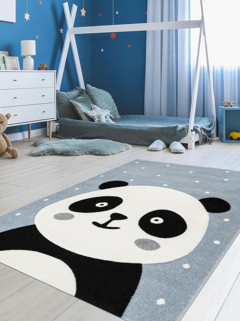 Tapis enfant tissé PANDADOU Blanc Mauve Noir - Kiabi