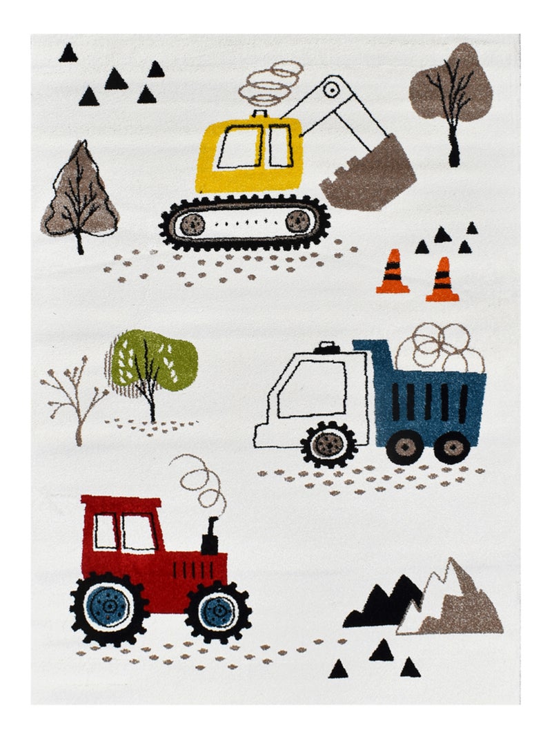 Tapis enfant TRUCKS certifié OEKO-TEX Ecru - Kiabi