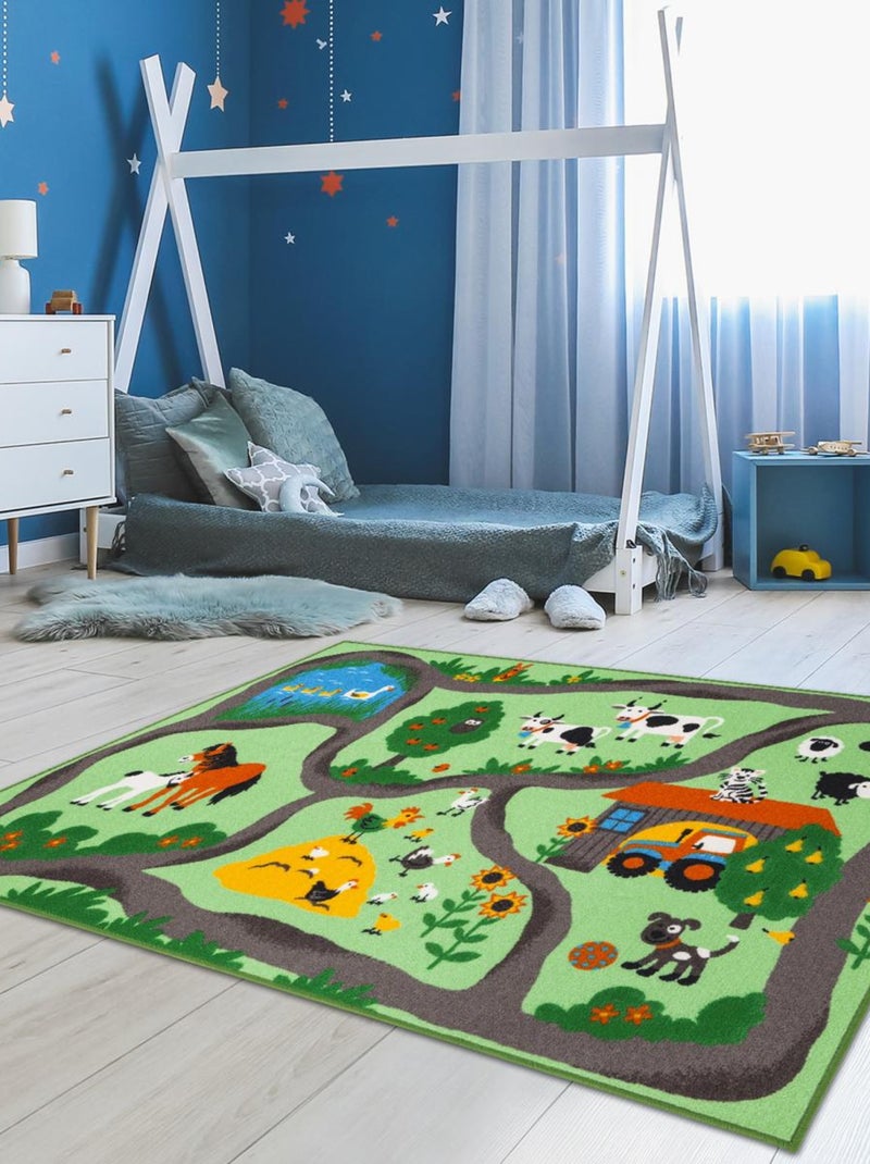 Tapis enfant tufté FARMROAD Blanc Mauve Noir - Kiabi