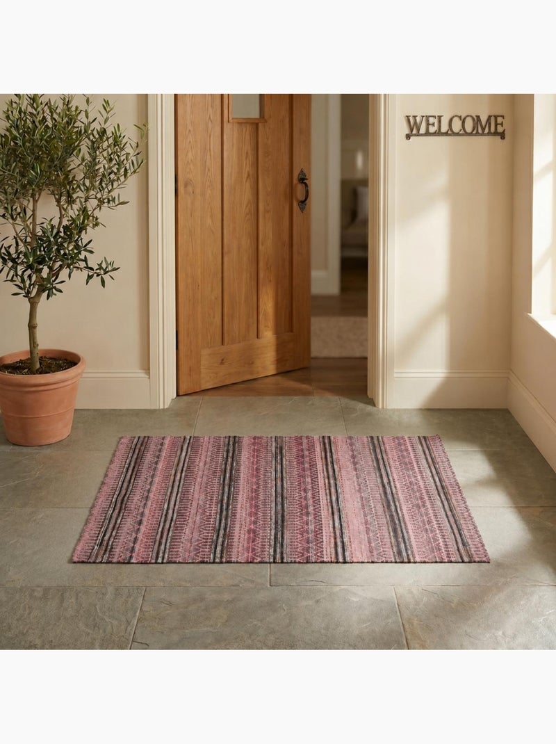 Tapis entrée fait à la main motif ethnique VORELA Rose - Kiabi
