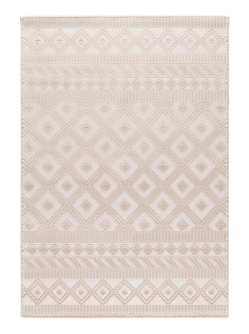 Tapis ethnique effet 3D à courtes mèches Zarra Beige - Kiabi