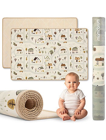 Tapis eveil mousse xpe enfant pliable 180x120cm double face village mamabrum