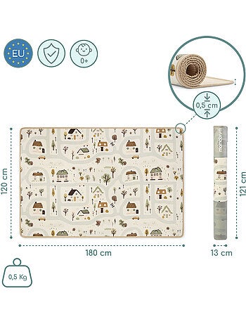 Tapis eveil mousse xpe enfant pliable 180x120cm double face village mamabrum